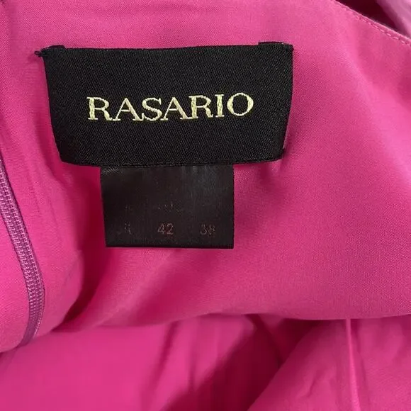 RASARIO Bow Embellished Draped Off the Shoulder Pink Linen Mini Dress Size 2 - Picture 11 of 13